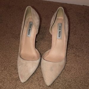Suede nude heels.